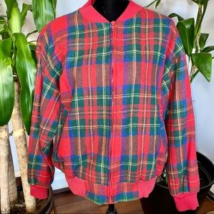 Vintage Wool Red Plaid Bomber sz L Adolfo Royalty